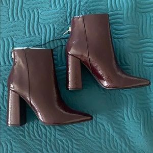 Zippered Shiny Burgundy Ankle Boots